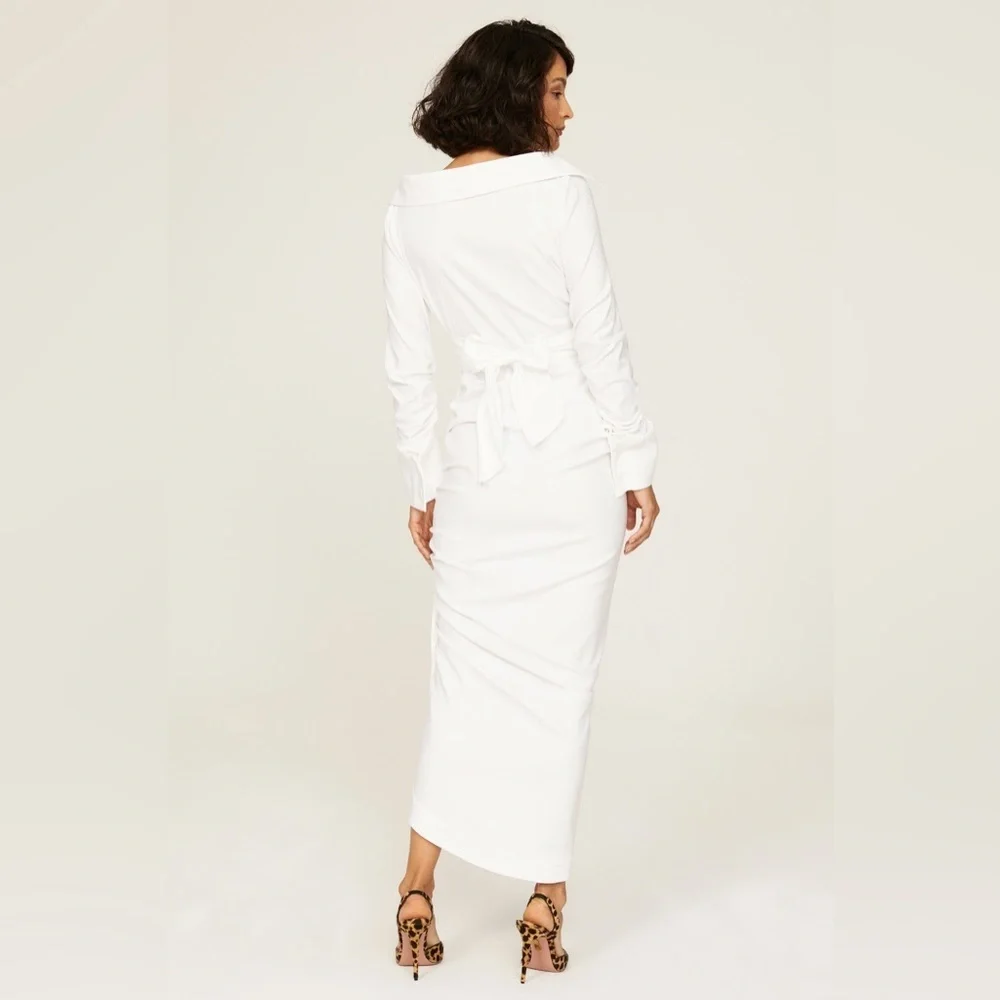 Sergio Hudson Asymmetric Cutout Ruched Cotton-blend Poplin Midi Wrap Dress Sz 0 - Picture 2 of 10